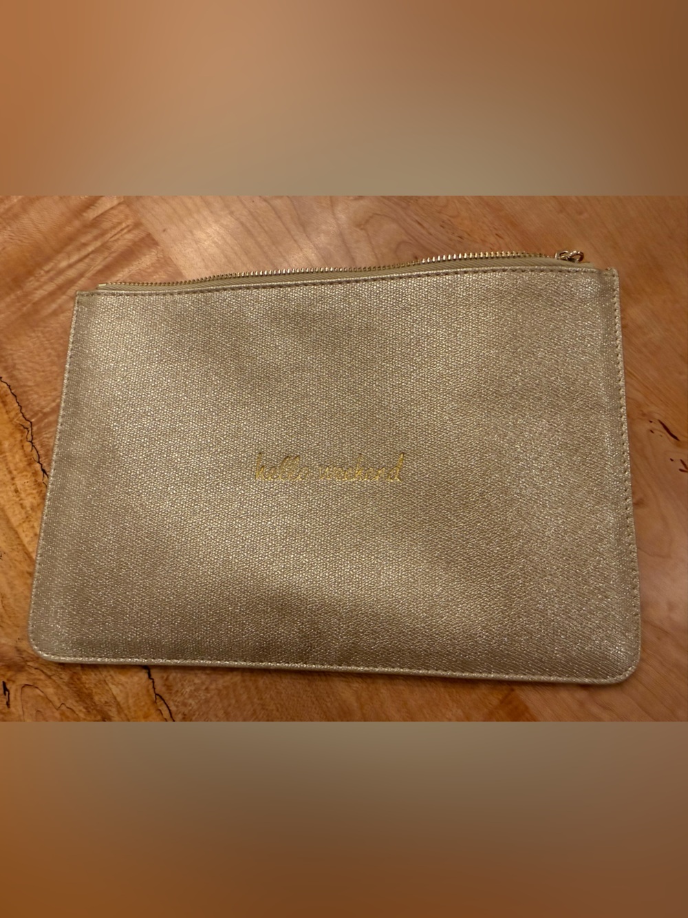 Gold ‘Hello Weekend’ Perfect Pouch - Picture 1 of 2